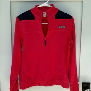 Vineyard Vines Cotton Quilted Quarter Zip Pink Navy